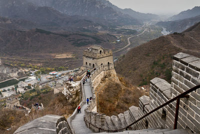 High angle view of people on mountain