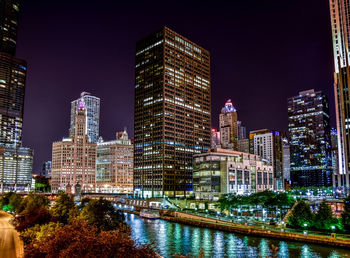 Illuminated buildings at night