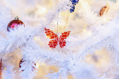 Close-up of christmas decorations hanging on tree