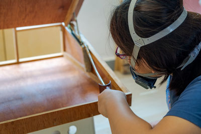 High angle view of woman working