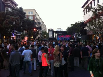 People walking on city street