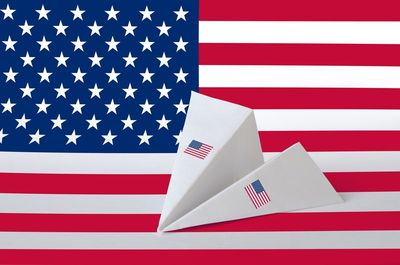 High angle view of flag against white background