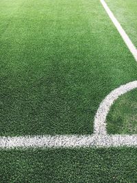 High angle view of corner marking on soccer field