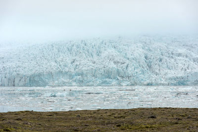 Solheimajokull glacier melting as a result of climate change and global warming, iceland