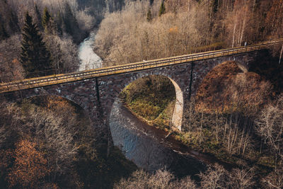 View of bridge over river against mountain