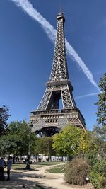 Low angle view of eiffel tower against sky