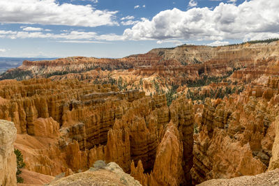 Panoramic view of landscape against cloudy sky in bryce canyon