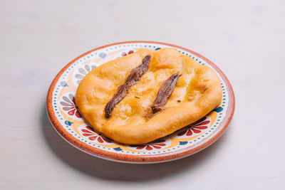 High angle view of bread in plate