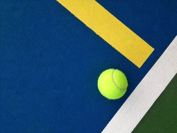 High angle view of tennis ball on court