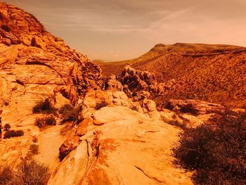 View of rock formations in desert