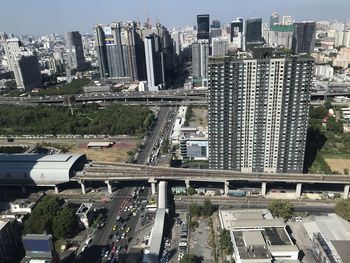 High angle view of buildings in city