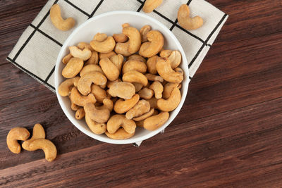 High angle view of cookies in bowl on table