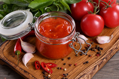 Traditional classic tomato sauce with spices and herbs. fragrant dressing for various dishes. 