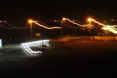 Light trails on road at night