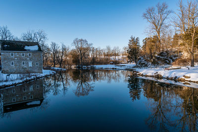 Scenic view of lake against sky during winter