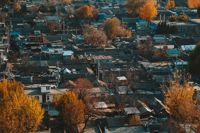 High angle view of townscape during autumn