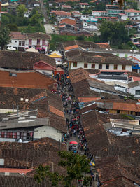 High angle view of buildings in city