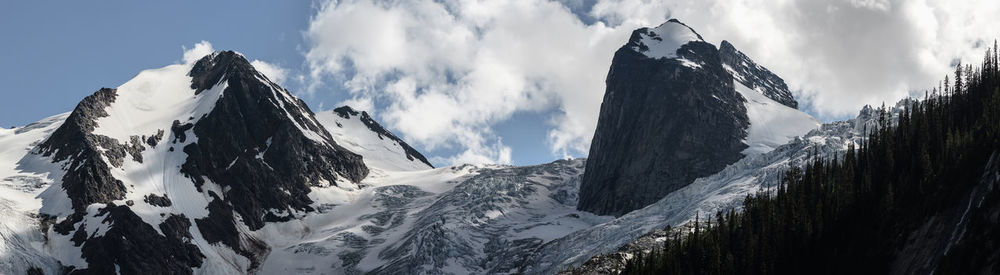 Panoramic view of snowcapped mountains against sky