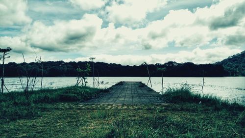 Scenic view of lake against sky