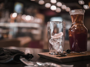 Close-up of wineglass on table