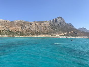 Scenic view of sea against clear blue sky