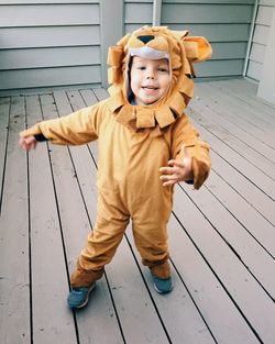 Portrait of boy wearing lion costume