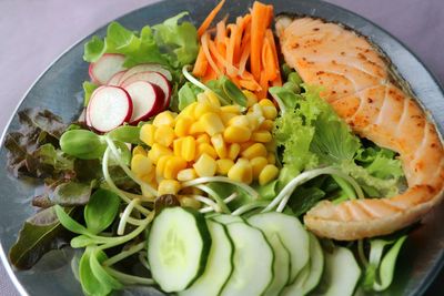 High angle view of salad served in plate