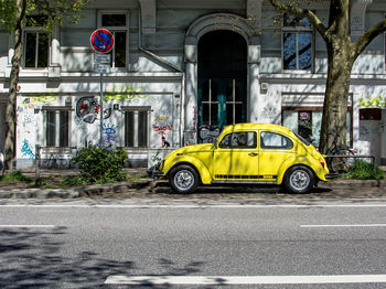 Yellow car on street