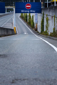 Surface level of road sign on street in city