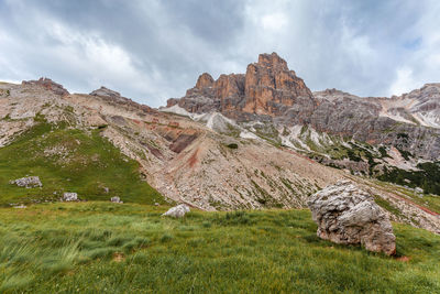 Scenic view of landscape and mountains against sky