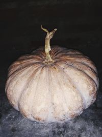 Close-up of pumpkin on table against black background