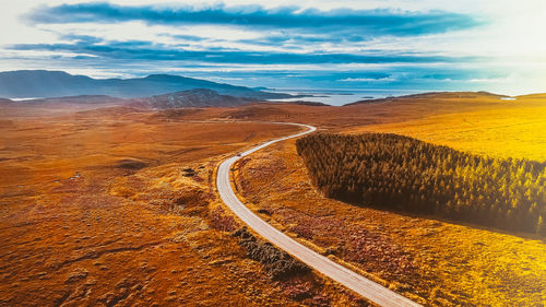 High angle view of land against sky