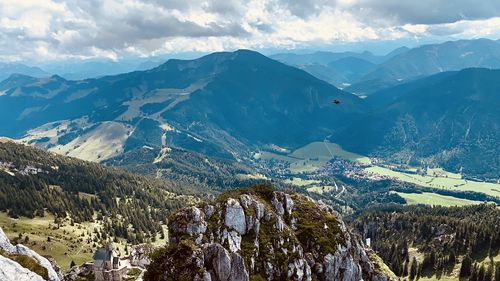 Panoramic view of snowcapped mountains against sky