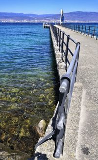Pier on beach against sky