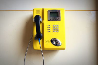 Close-up of telephone booth