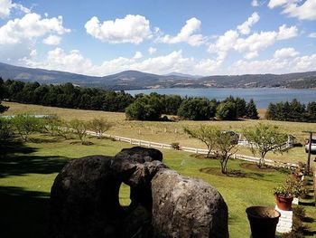 Scenic view of landscape against cloudy sky