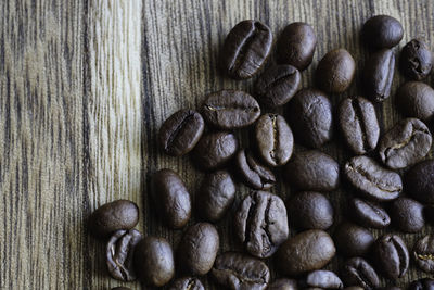 High angle view of coffee beans on table