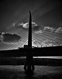 Bridge over river against sky in city