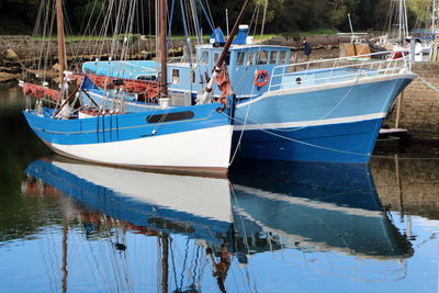 Boats moored in lake