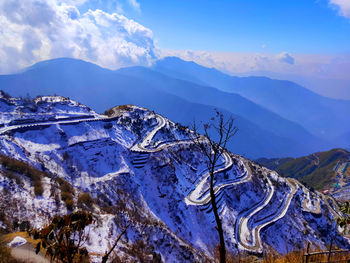 Scenic view of snowcapped mountains against sky