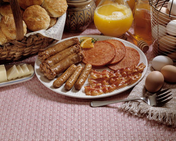 High angle view of breakfast on table