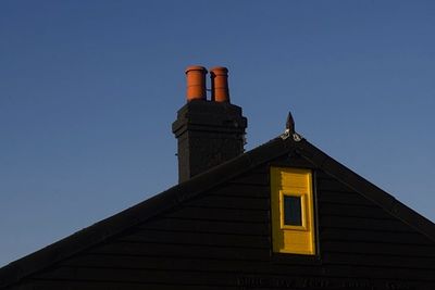 Low angle view of built structure against clear blue sky