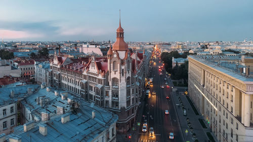 Gothic building with red roof in saint petersburg. st petersburg most famous city in russia.