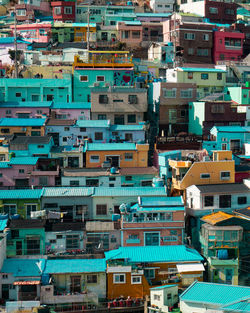 High angle view of buildings in city