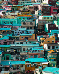 High angle view of buildings in city