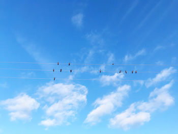 Low angle view of cables against blue sky