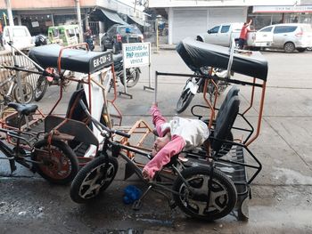 Bicycles parked in city