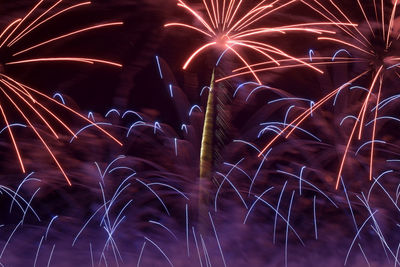 Low angle view of firework display at night
