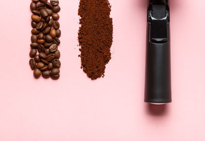 High angle view of coffee beans on table