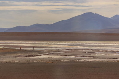Scenic view of beach against mountain range